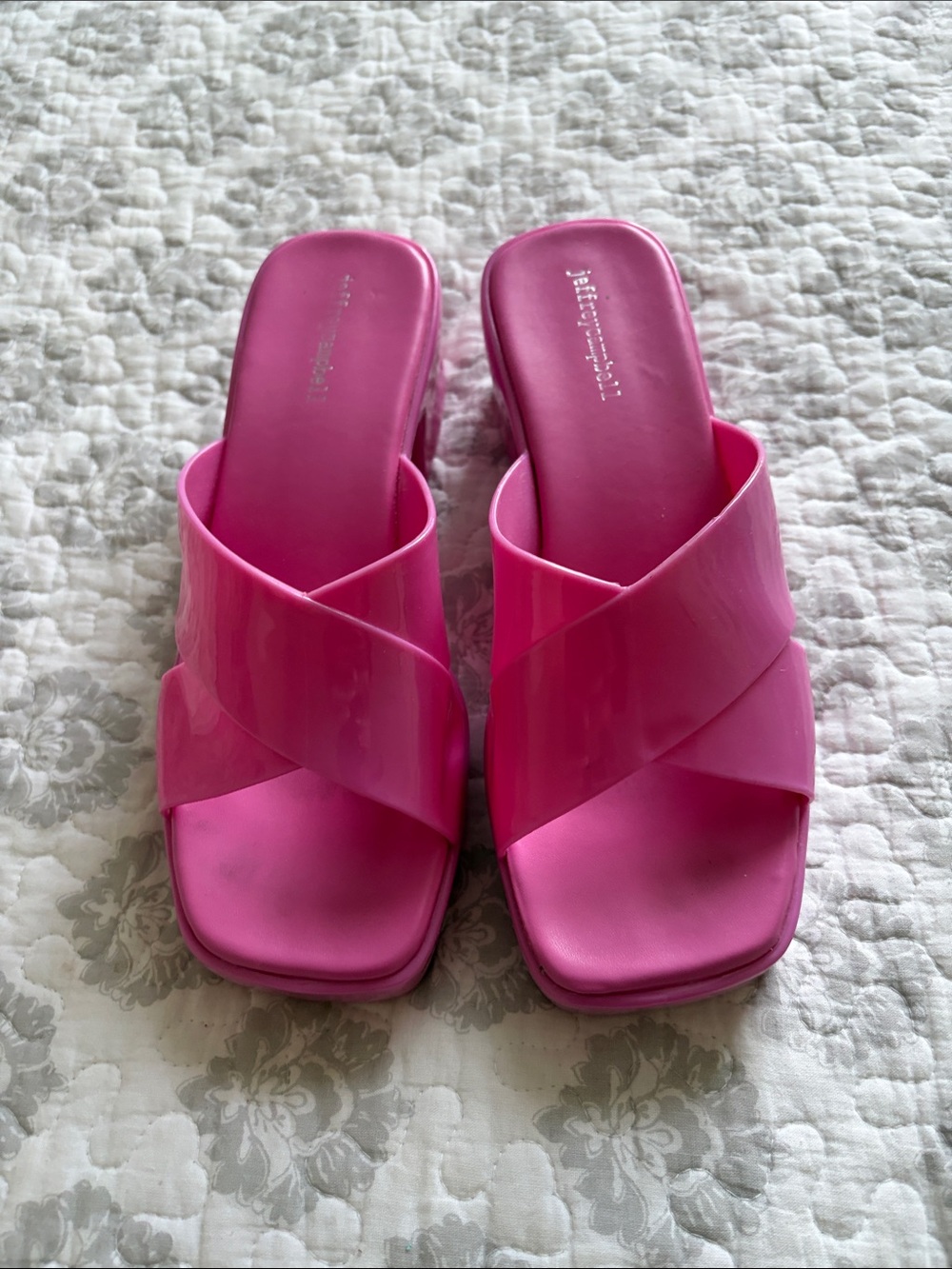 Jeffrey Campbell Hot Pink Slide Sandals-project shoe-needs glued but still cute